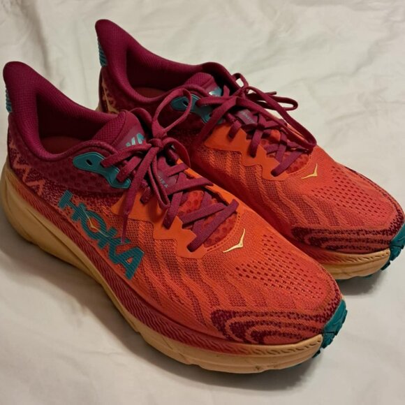 MENS HOKA CHALLENGER HTR 7 RUNNING SHOES FLAME / CHERRIES JUBILEE 11 D - Picture 2 of 10